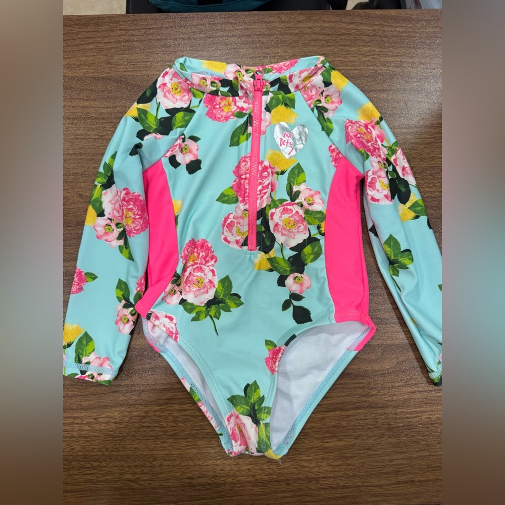 Betsy Johnson Size 2T Floral Long Sleeve Kids Swimwear